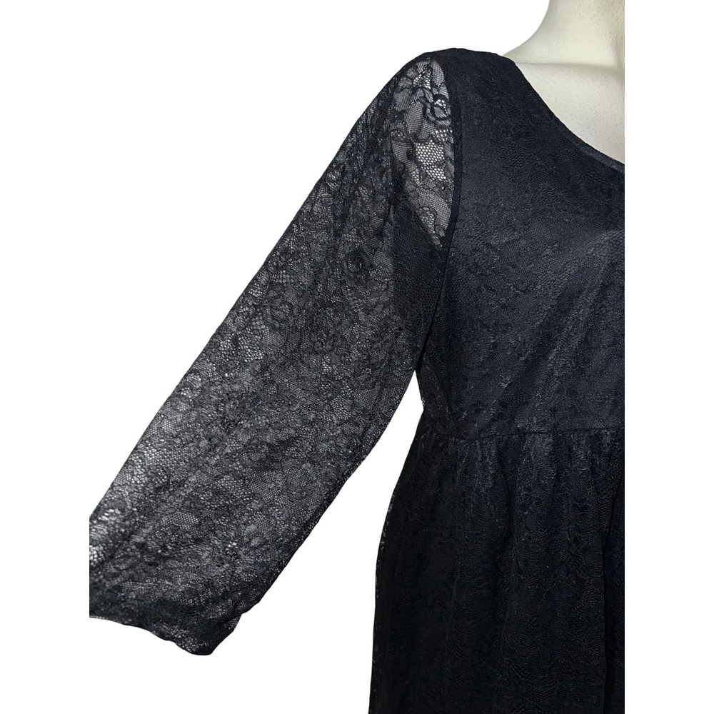 Torrid Top Black Lace Babydoll Tunic Hi-Lo Plus Sz 1X (1) 3/4 Sleeve Scoop Neck - Picture 3 of 9